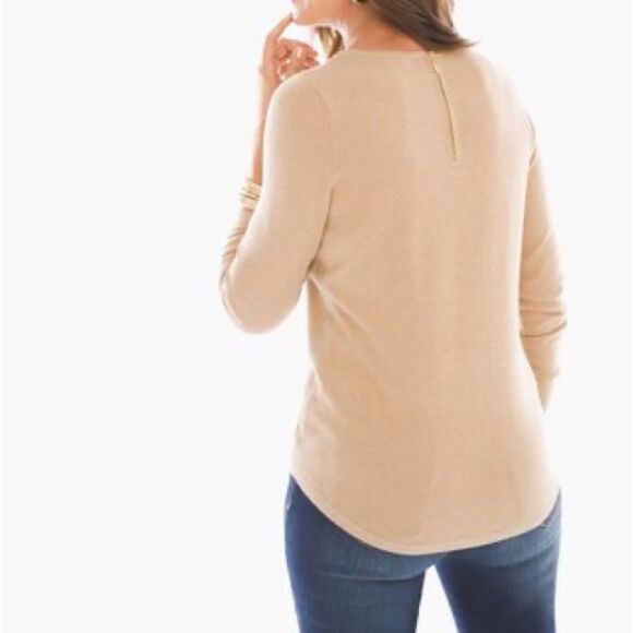 NWT Chico’s Shine-Trim Mindy Pullover in Heather Arabian Camel Size 2 | Large - Picture 7 of 14